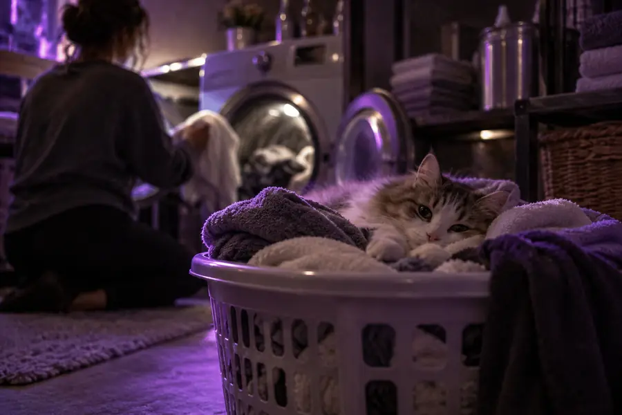 Laundry scene shown as the source image in a visual comparison
